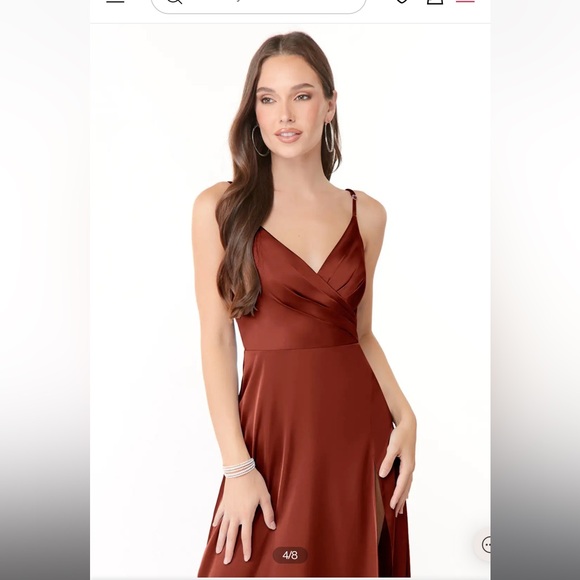 AZAZIE Dalilah Stretch Satin Bridesmaid Dress in Terracotta A20 - Picture 4 of 10